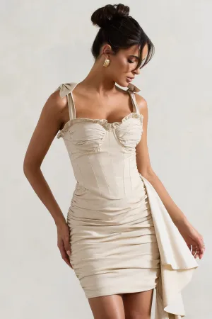 Valentine | Ivory Ruffled Corset Top With Tie Straps Club L London