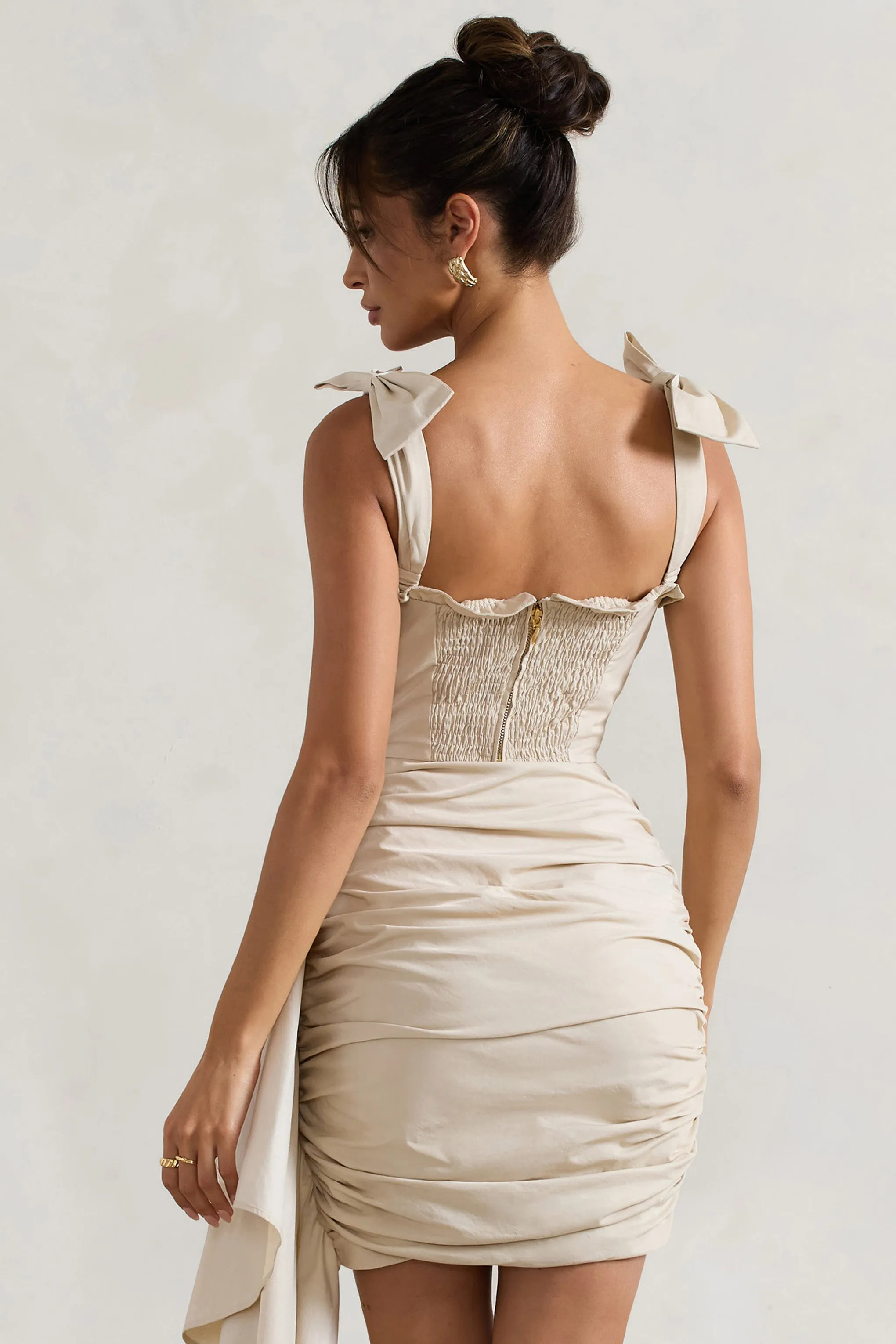 Valentine | Ivory Ruffled Corset Top With Tie Straps Club L London