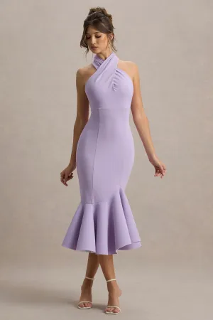 Valletta | Lilac Halter-Neck Ruffle-Trim Midi Dress Club L London