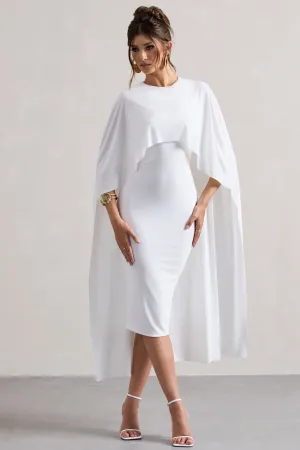 Vana | White Draped Midi Dress With Cape Sleeves Club L London
