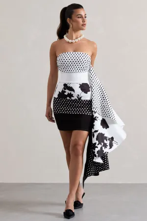 Variety | Multi Print Bandeau Mini Dress With Ruffled Side Drape Club L London