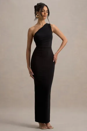Venetia | Black One-Shoulder Tie-Back Maxi Dress Club L London