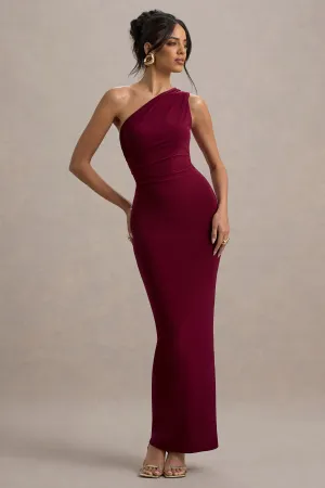 Venetia | Burgundy One-Shoulder Tie-Back Maxi Dress Club L London