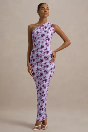 Venetia | Purple Floral Print One-Shoulder Tie-Back Maxi Dress Club L London