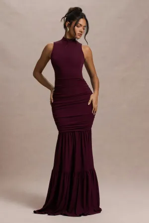 Verano | Plum High-Neck Tiered Maxi Dress Club L London