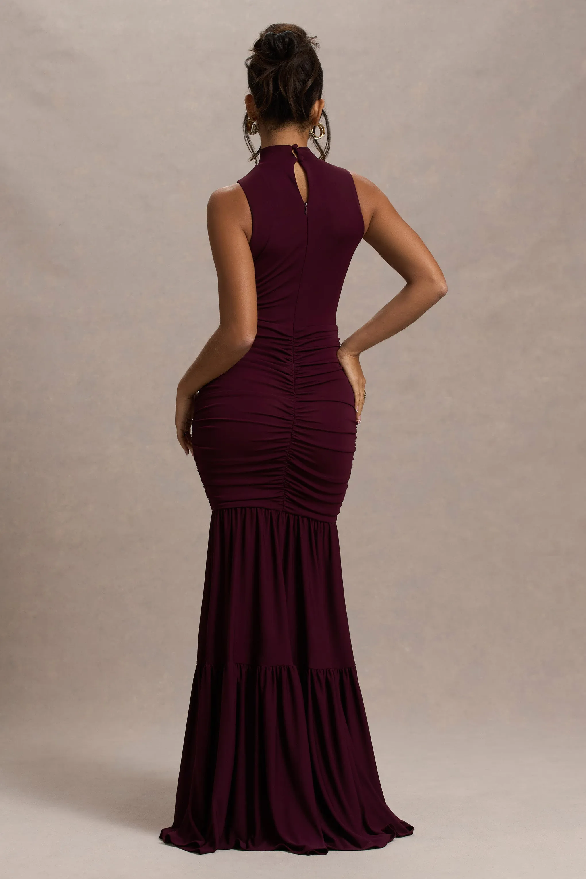 Verano | Plum High-Neck Tiered Maxi Dress Club L London