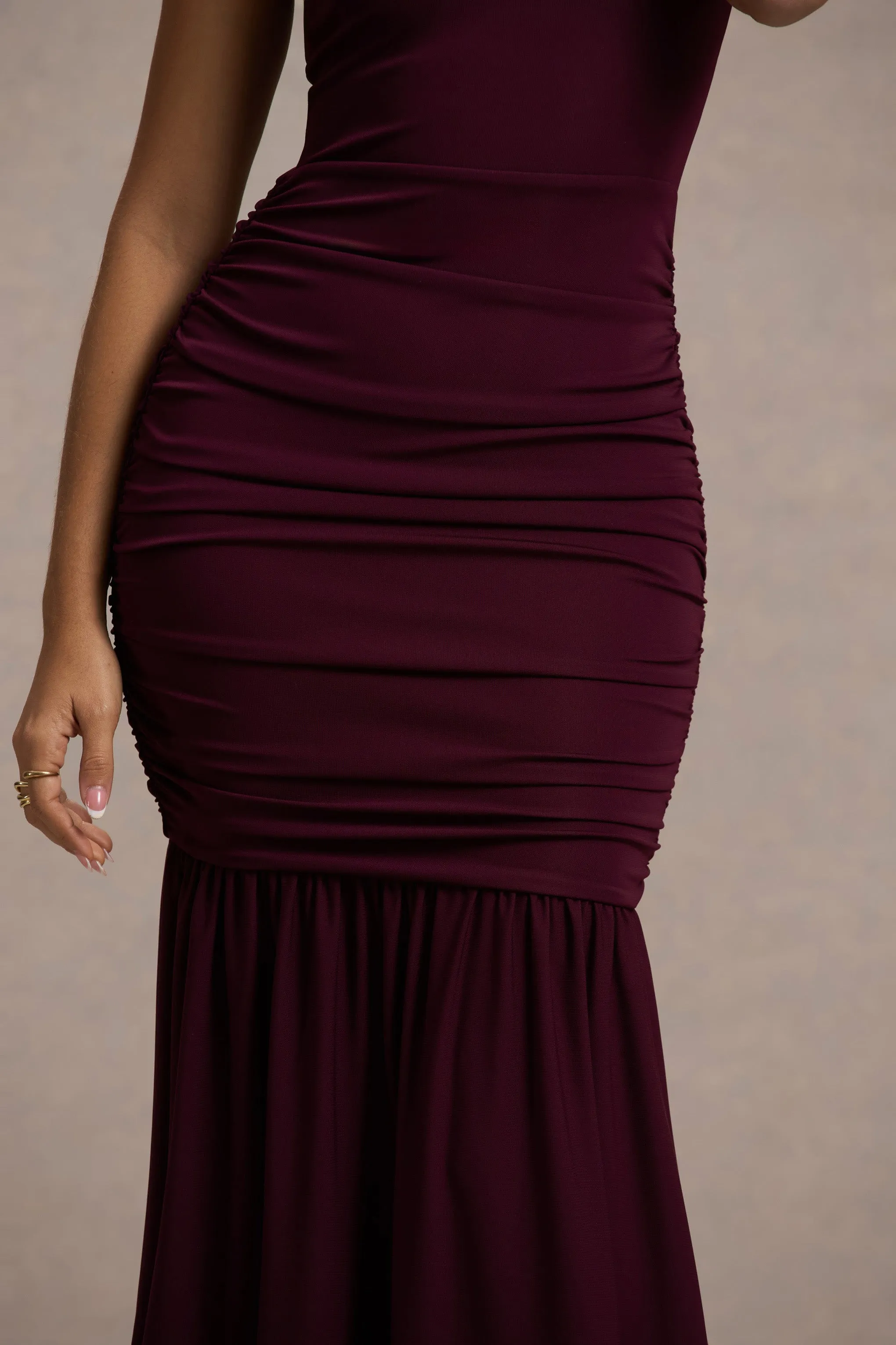 Verano | Plum High-Neck Tiered Maxi Dress Club L London