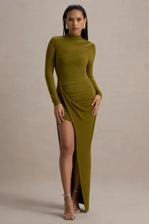 Victoria | Green Long-Sleeve Maxi Dress With Wrap Skirt Club L London