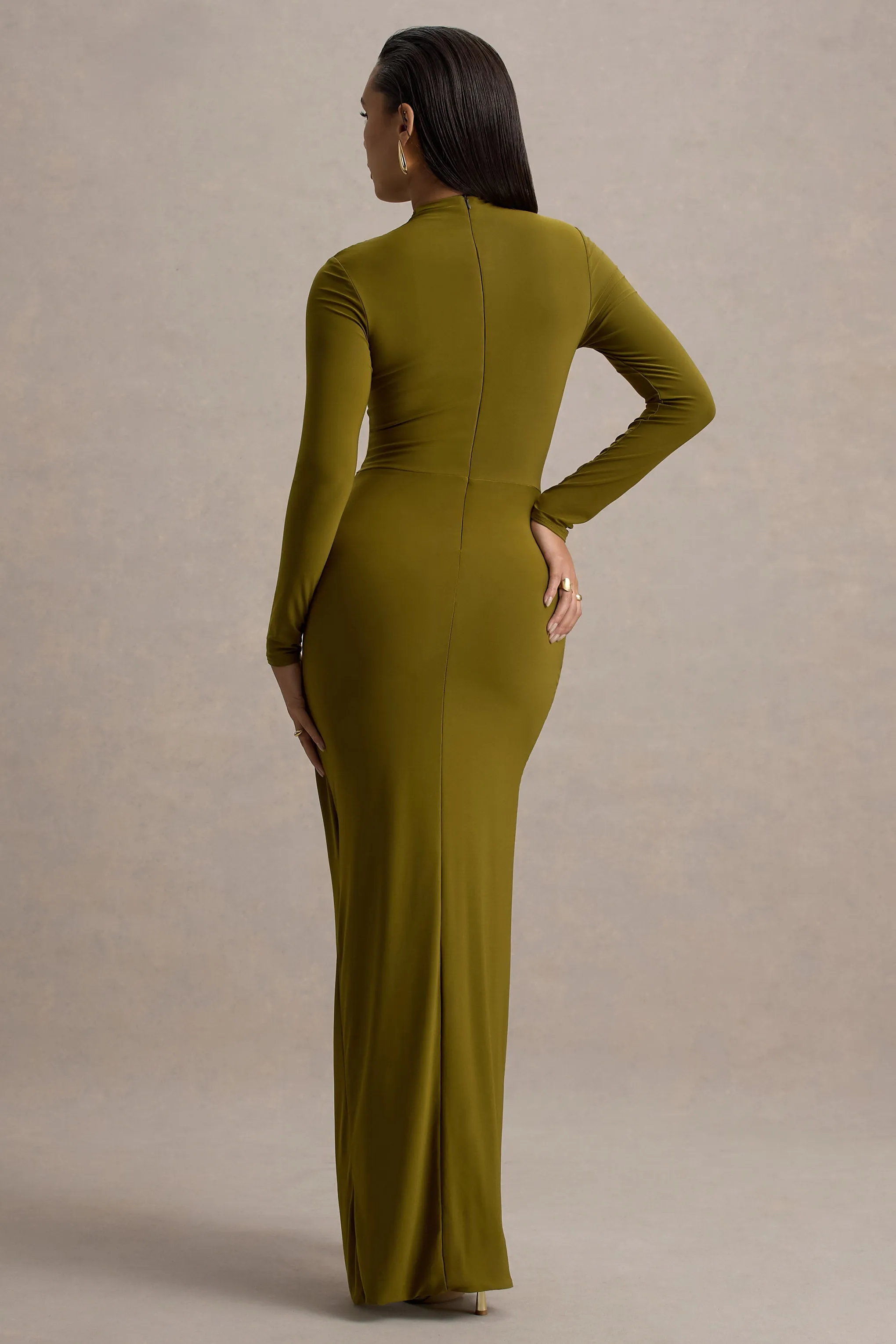 Victoria | Green Long-Sleeve Maxi Dress With Wrap Skirt Club L London