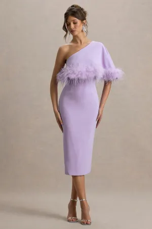 Victory | Lilac One Shoulder Midi Dress With Feather Trim Club L London