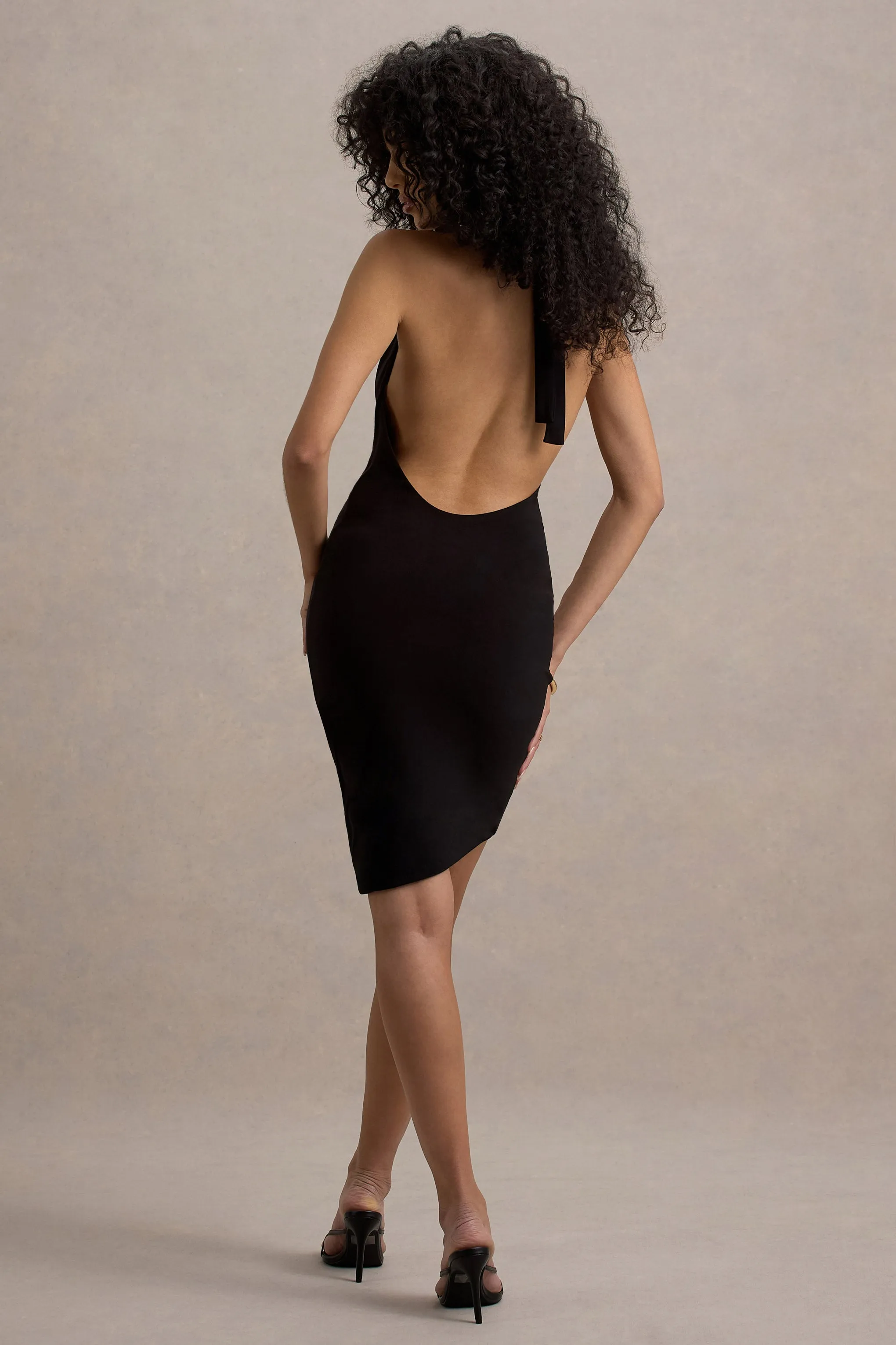 Vivia | Black Plunge-Neck Ruched Mini Dress Club L London
