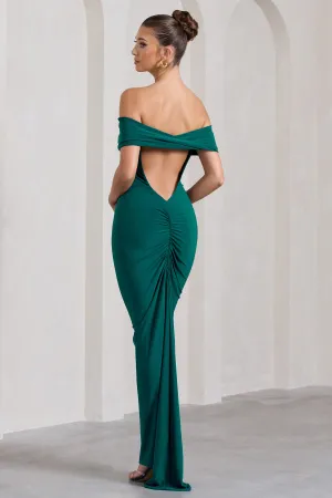 Vivienne | Bottle Green Bardot Open-Back Maxi Dress Club L London