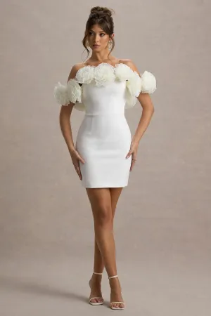 Von | White Bardot Mini Dress With Ruffle Trim Club L London
