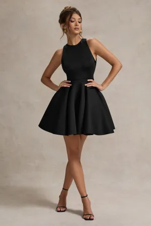 Waverly | Black Racer-Neck Sleeveless Skater Mini Dress Club L London