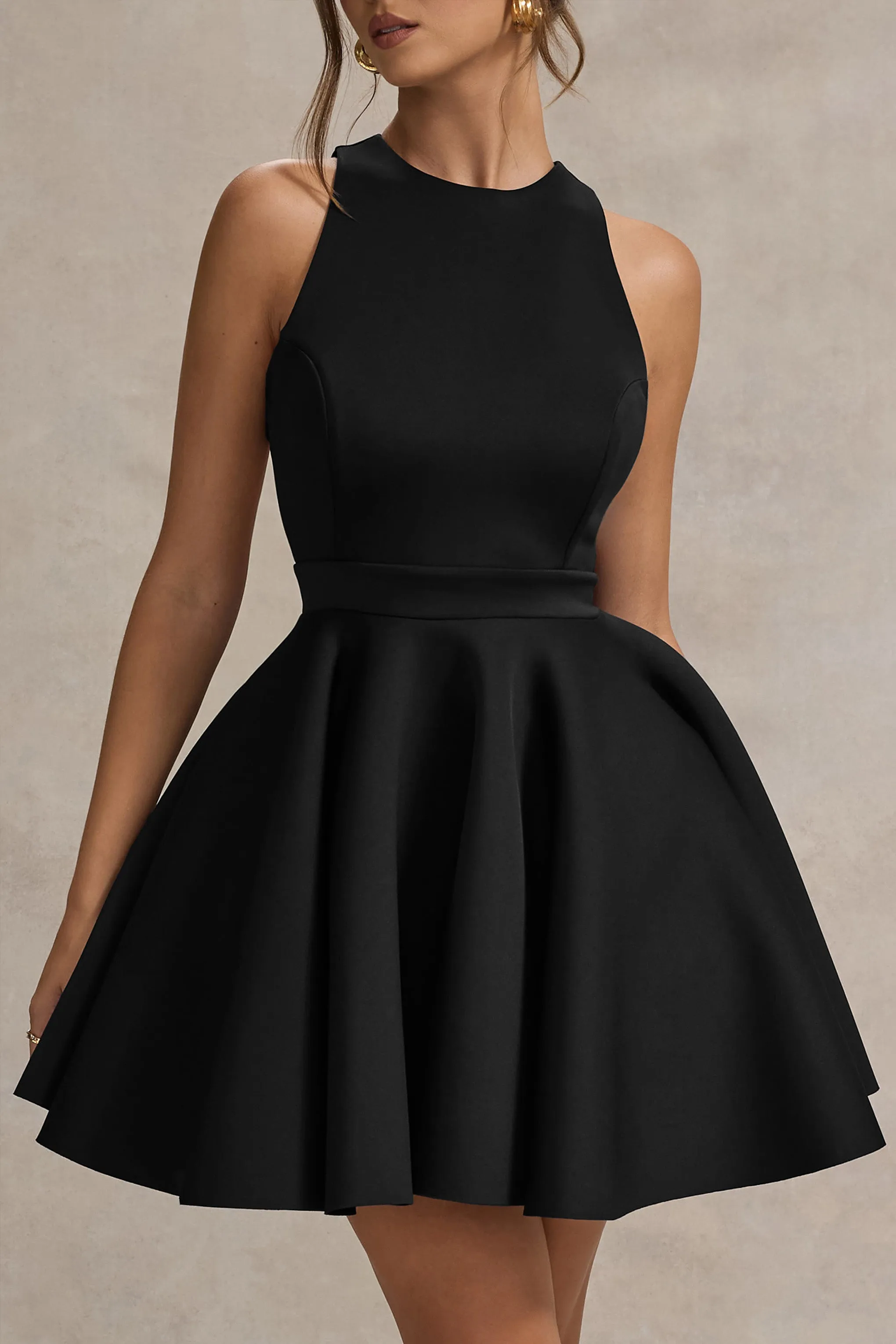 Waverly | Black Racer-Neck Sleeveless Skater Mini Dress Club L London