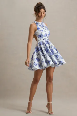 Waverly | Blue Floral Racer-Neck Sleeveless Skater Mini Dress Club L London