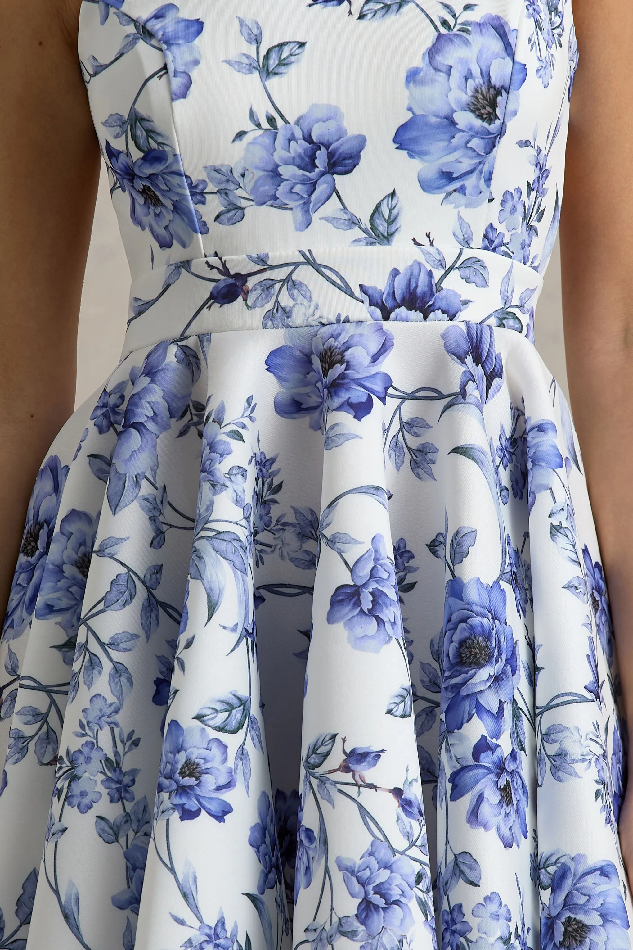 Waverly | Blue Floral Racer-Neck Sleeveless Skater Mini Dress Club L London
