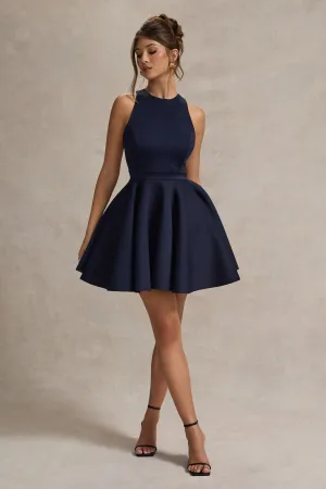 Waverly | Navy Racer-Neck Sleeveless Skater Mini Dress Club L London