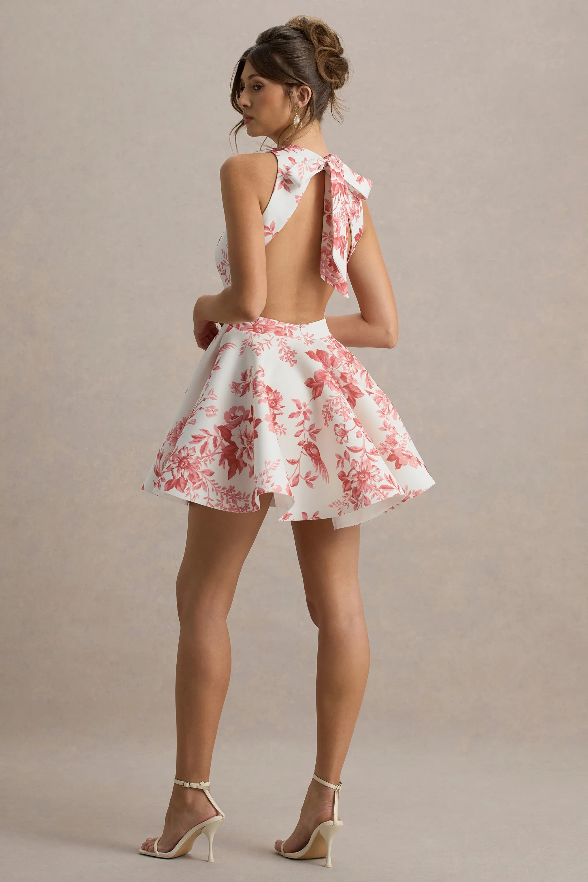 Waverly | Pink Porcelain Print Racer-Neck Sleeveless Skater Mini Dress Club L London