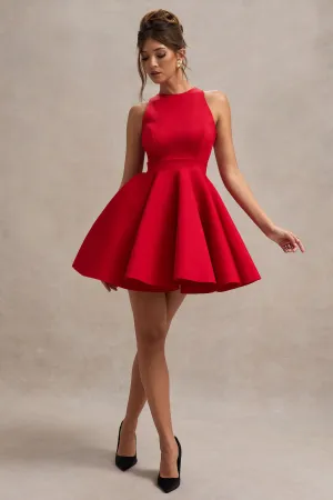 Waverly | Red Racer-Neck Sleeveless Skater Mini Dress Club L London