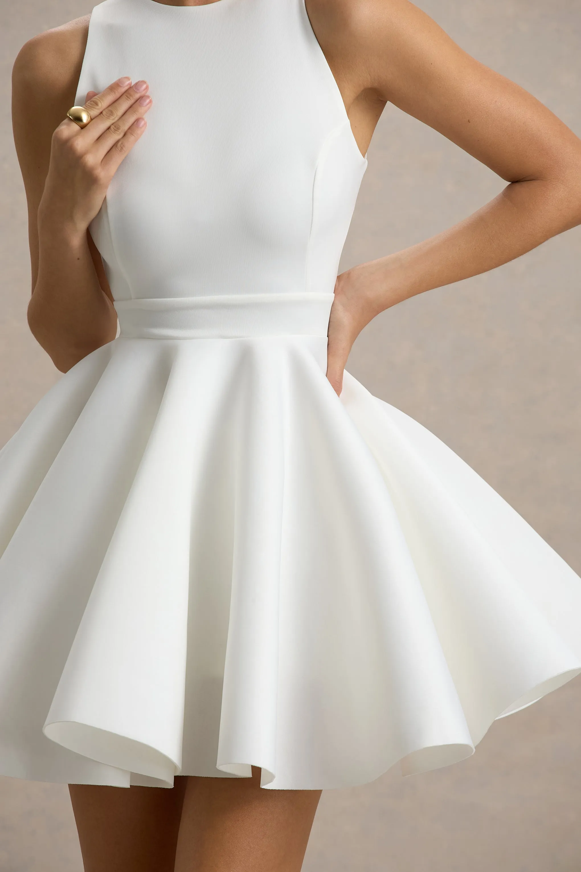 Waverly | White Racer-Neck Sleeveless Skater Mini Dress Club L London