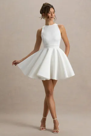 Waverly | White Racer-Neck Sleeveless Skater Mini Dress Club L London