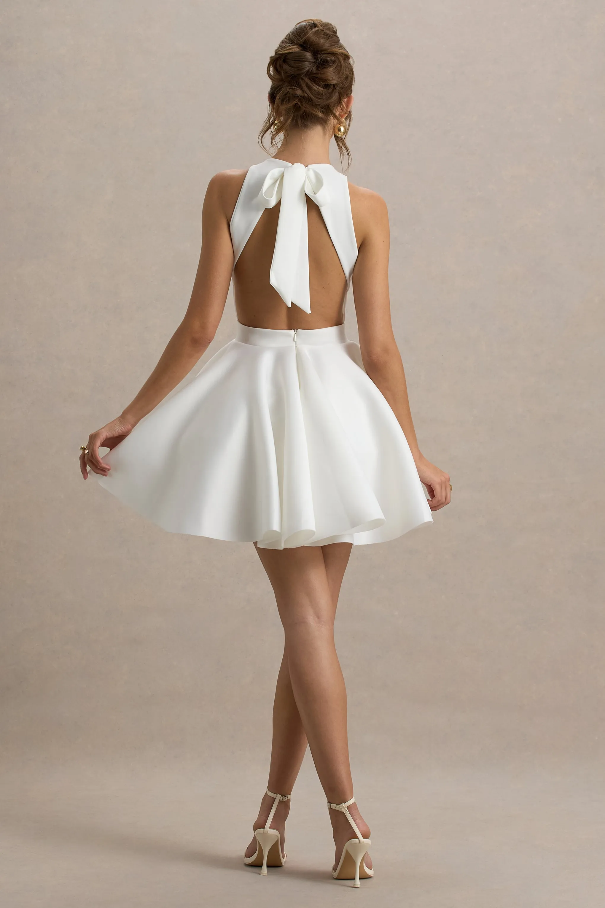 Waverly | White Racer-Neck Sleeveless Skater Mini Dress Club L London
