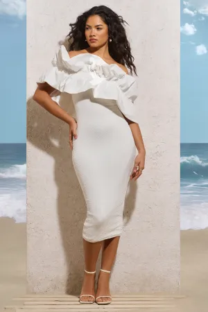 When In Rome | White Asymmetric Ruffle Midi Dress Club L London