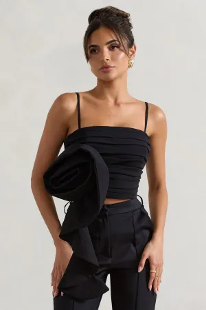 Whirlwind | Black Strappy Top With Oversized Ruffle Detail Club L London
