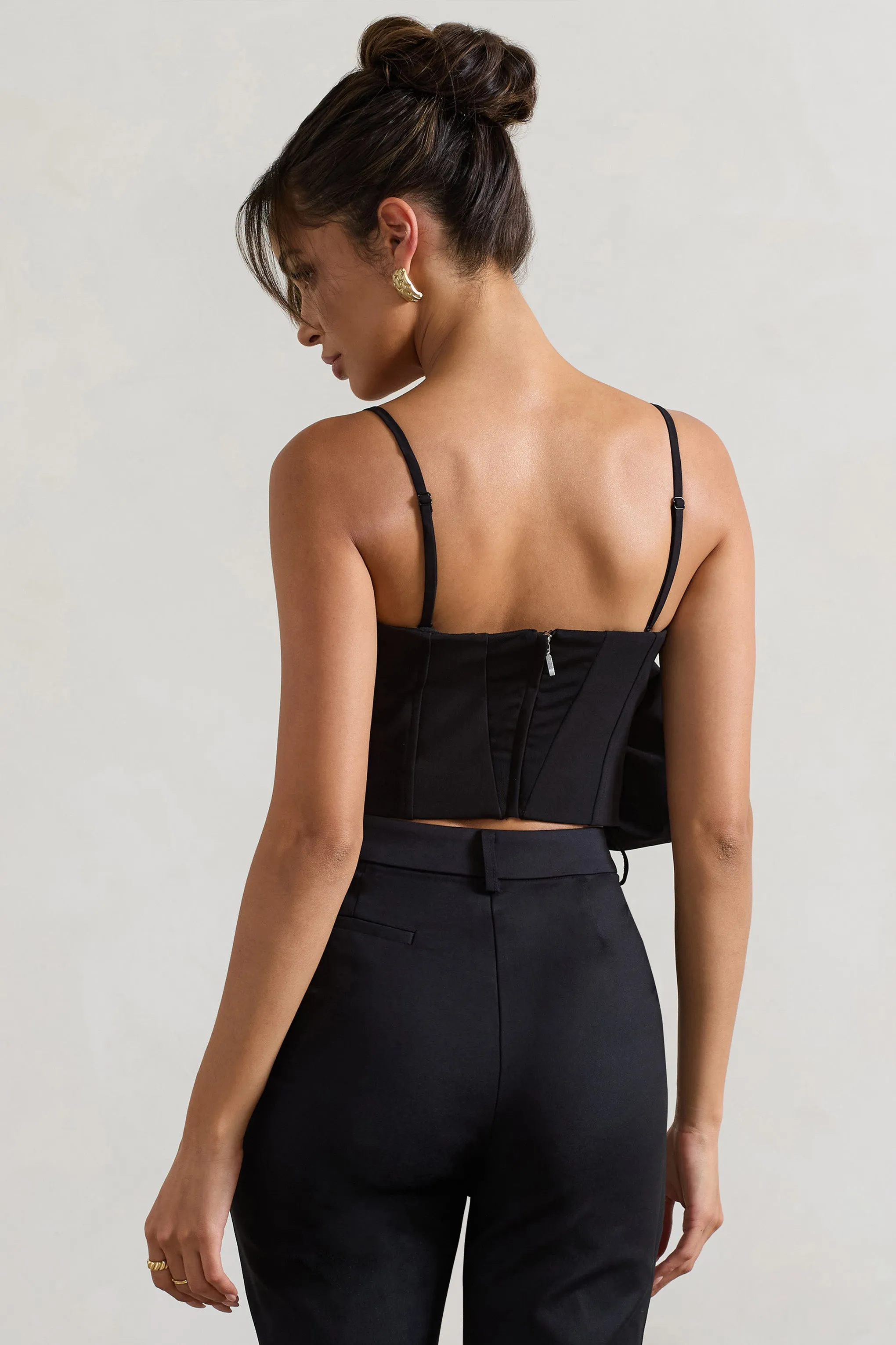 Whirlwind | Black Strappy Top With Oversized Ruffle Detail Club L London
