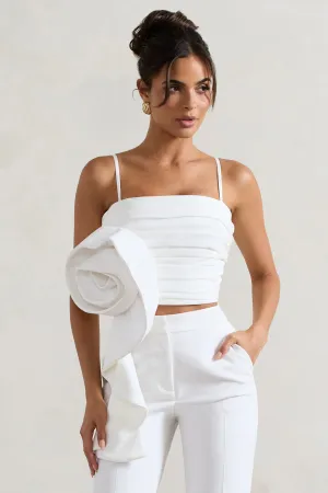 Whirlwind | White Strappy Top With Oversized Ruffle Detail Club L London