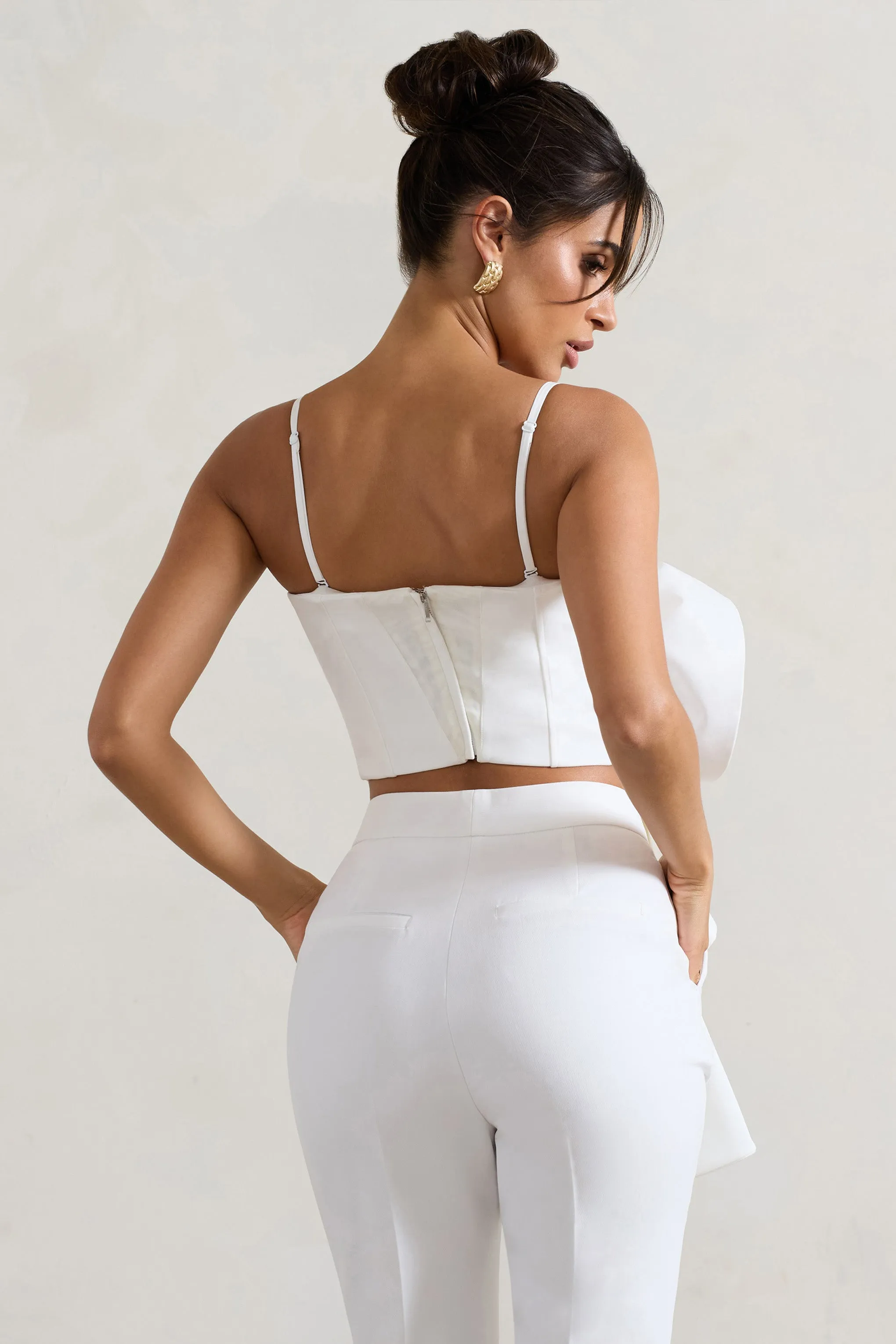 Whirlwind | White Strappy Top With Oversized Ruffle Detail Club L London