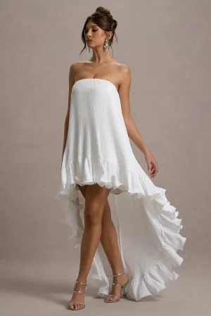 Whistler | White Chiffon Bandeau High-Low Ruffled Maxi Dress Club L London