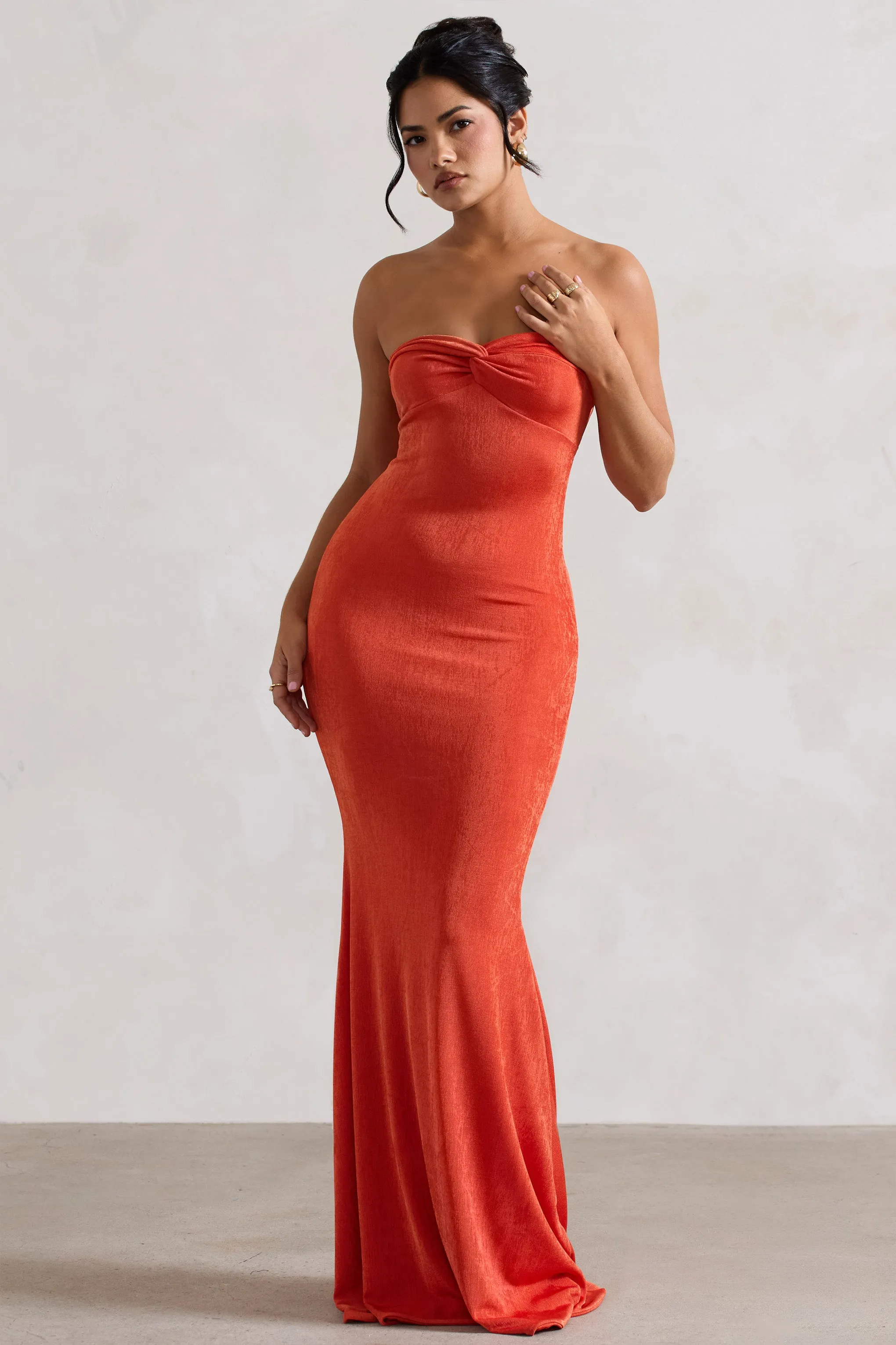 Wild Fantasy | Orange Bandeau Sweetheart Maxi Dress Club L London