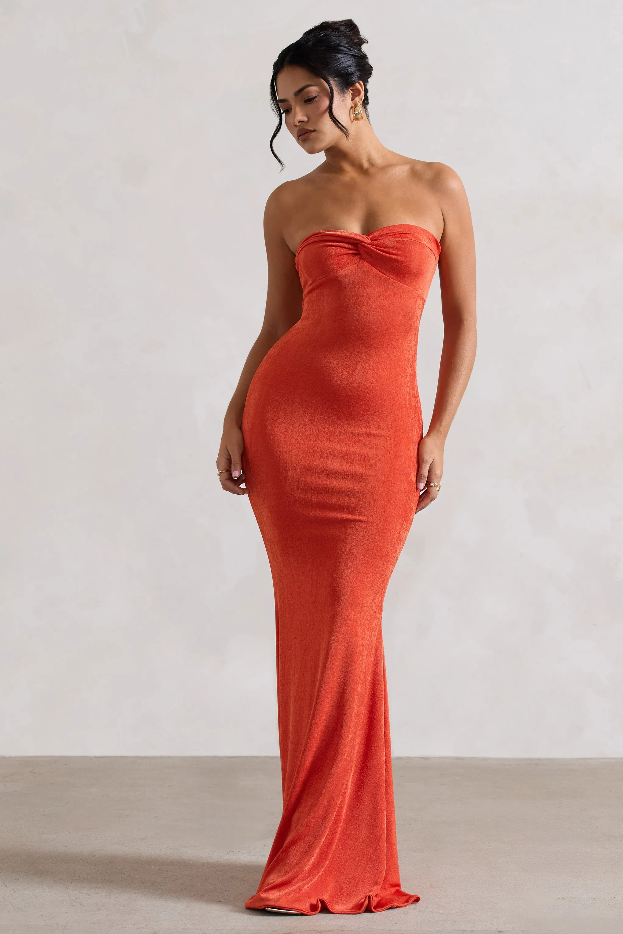 Wild Fantasy | Orange Bandeau Sweetheart Maxi Dress Club L London