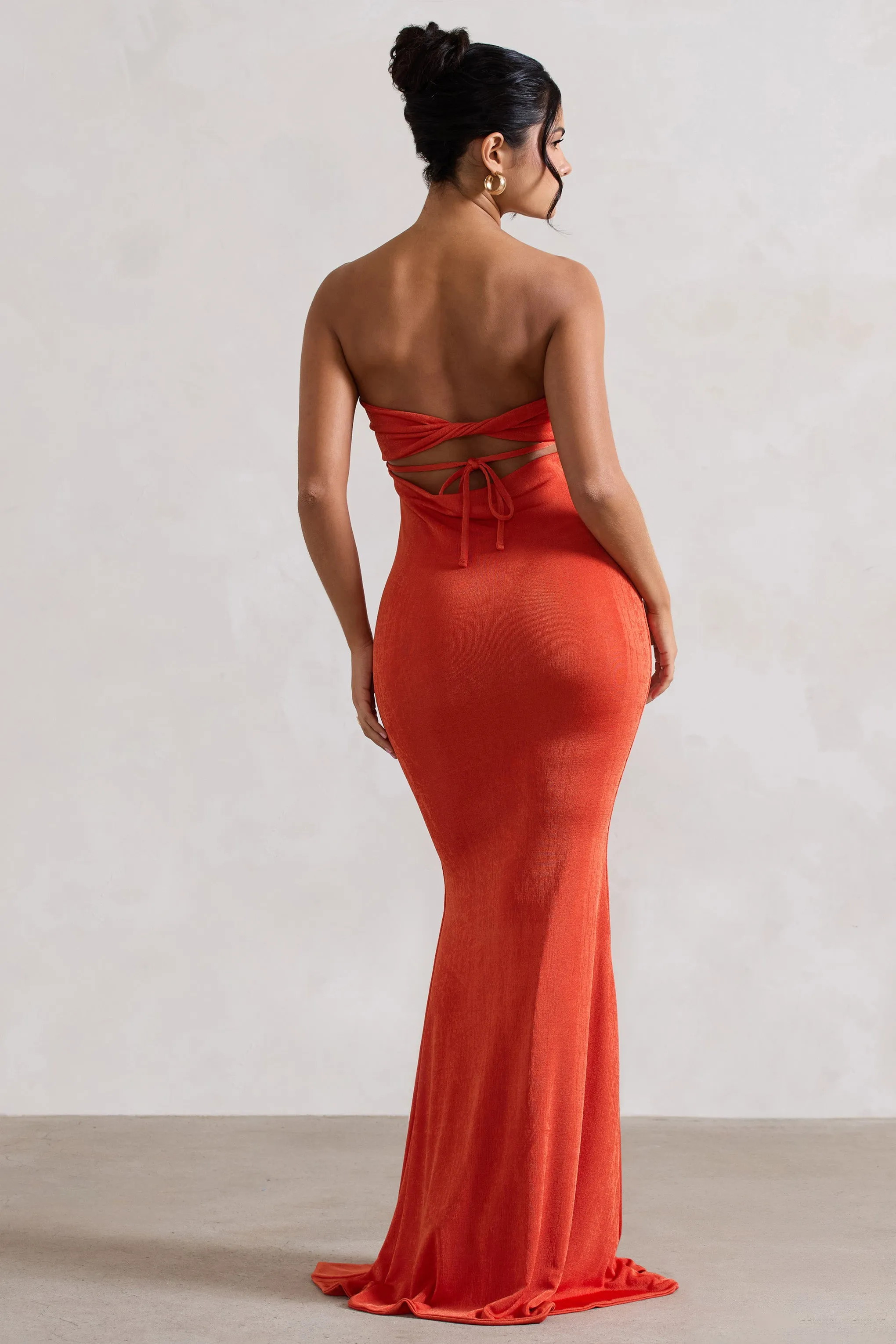 Wild Fantasy | Orange Bandeau Sweetheart Maxi Dress Club L London