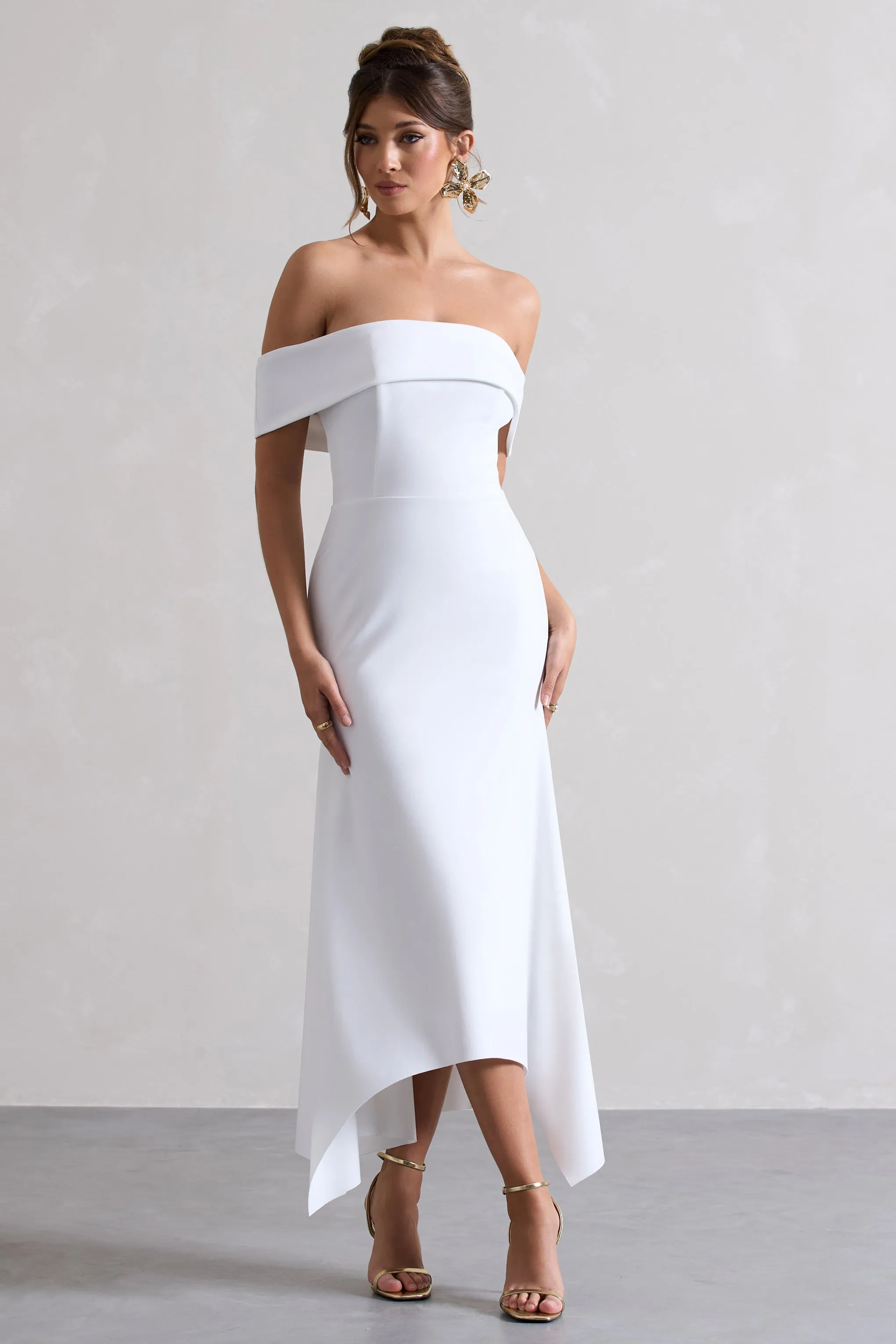 Windsor | White Bardot Midi Dress Club L London