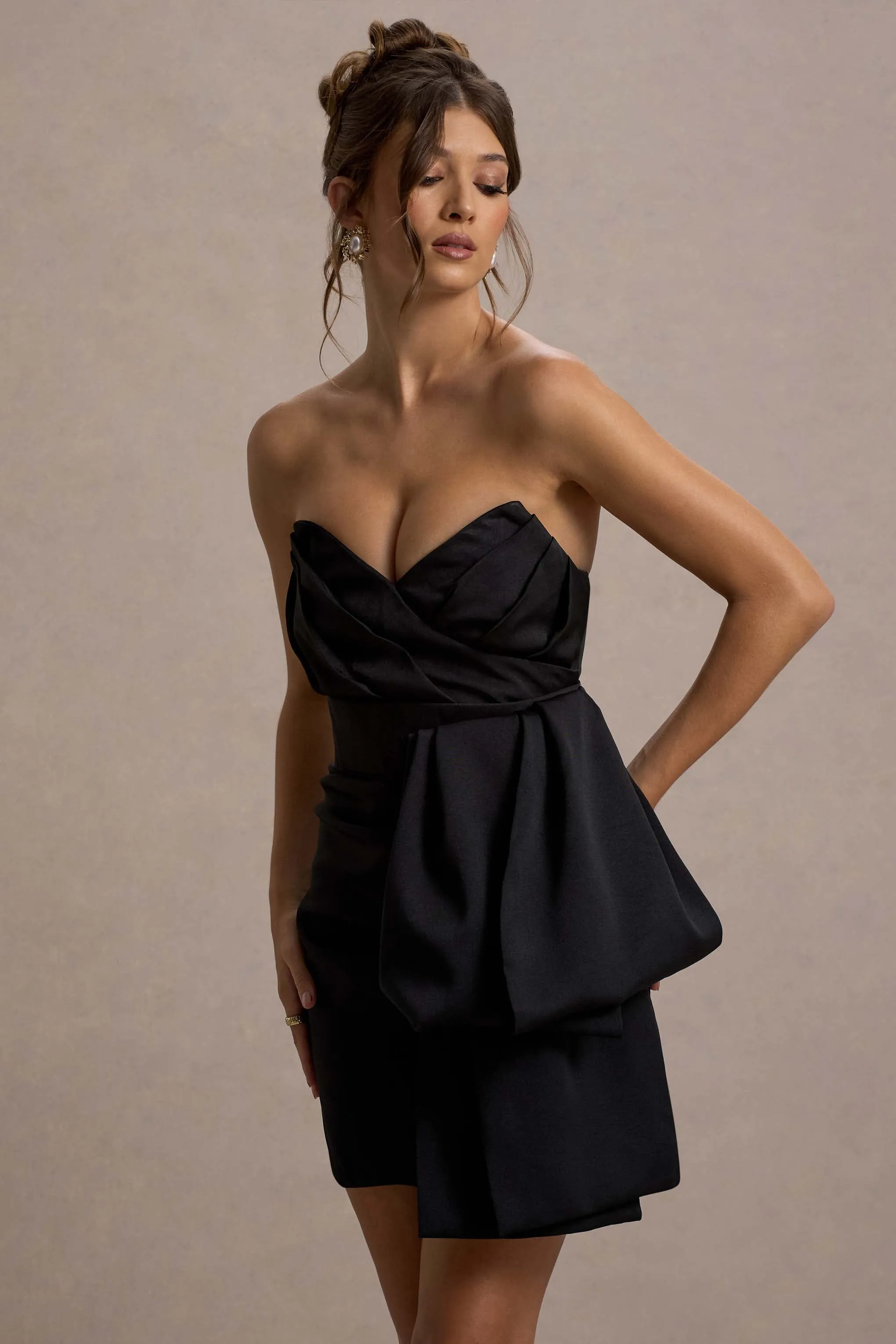 Winner | Black Bandeau Mini Dress With Oversized Bow Club L London