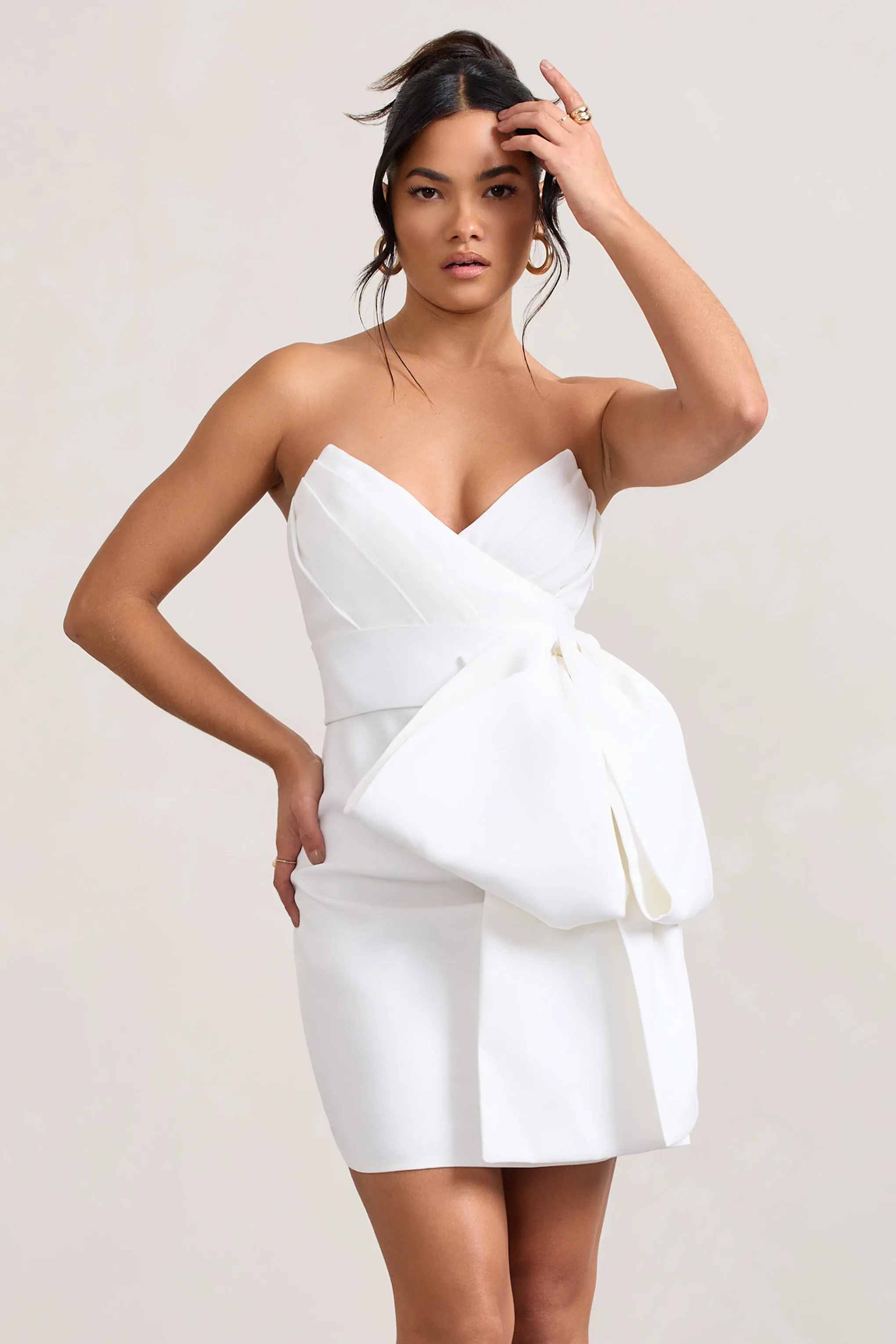 Winner | White Bandeau Mini Dress With Oversized Bow Club L London