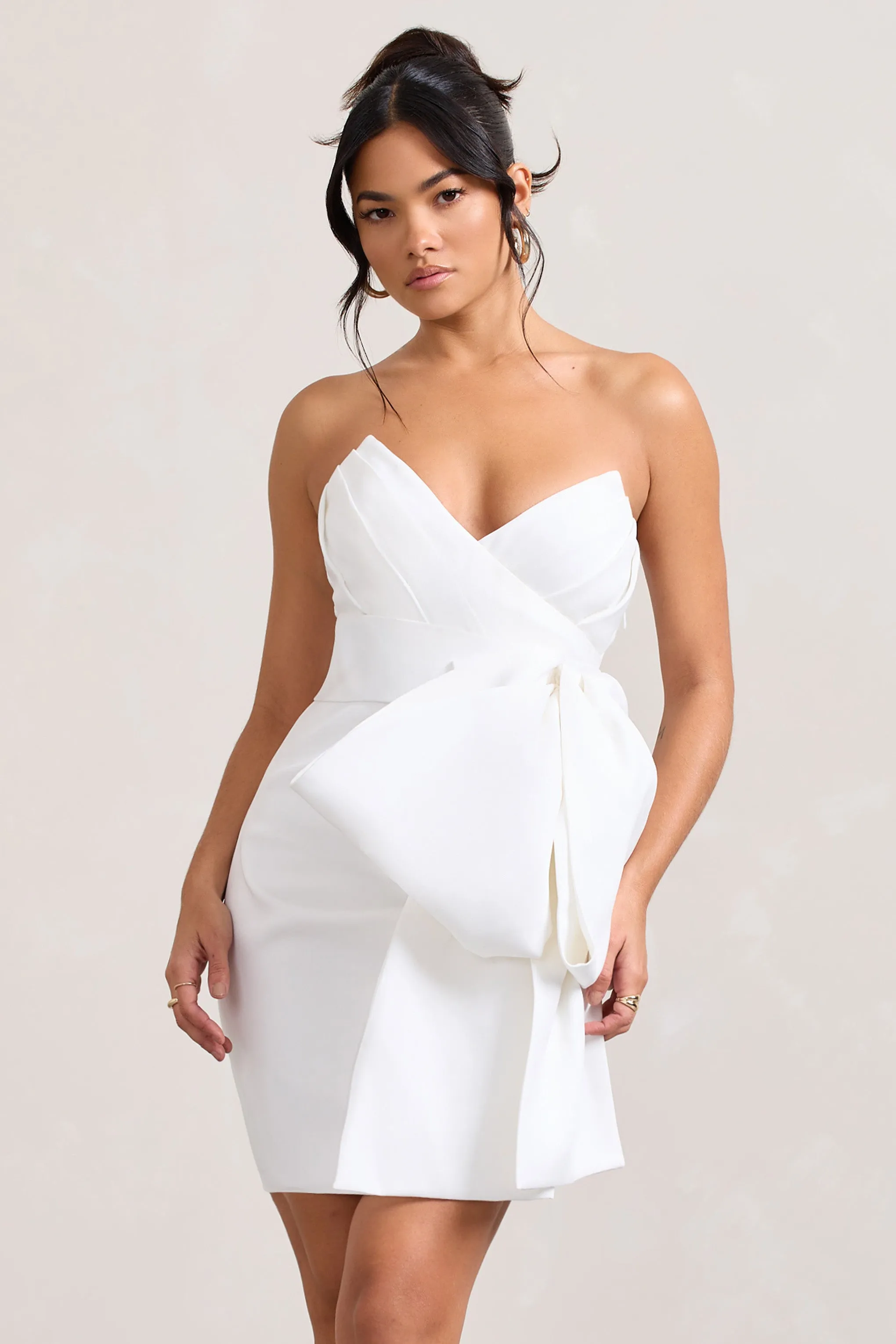 Winner | White Bandeau Mini Dress With Oversized Bow Club L London