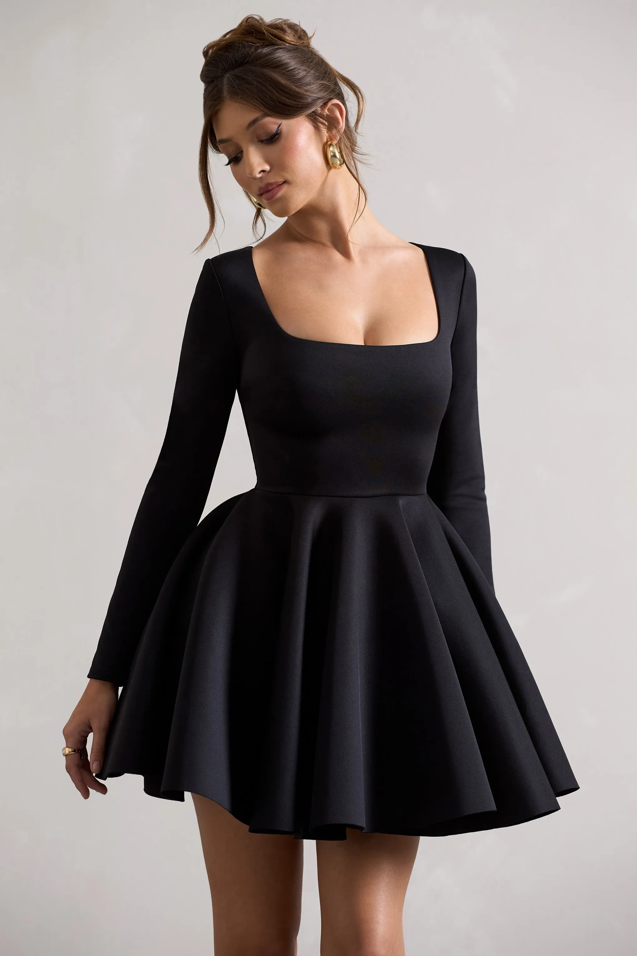 Winslet | Black Square-Neck Skater Mini Dress Club L London