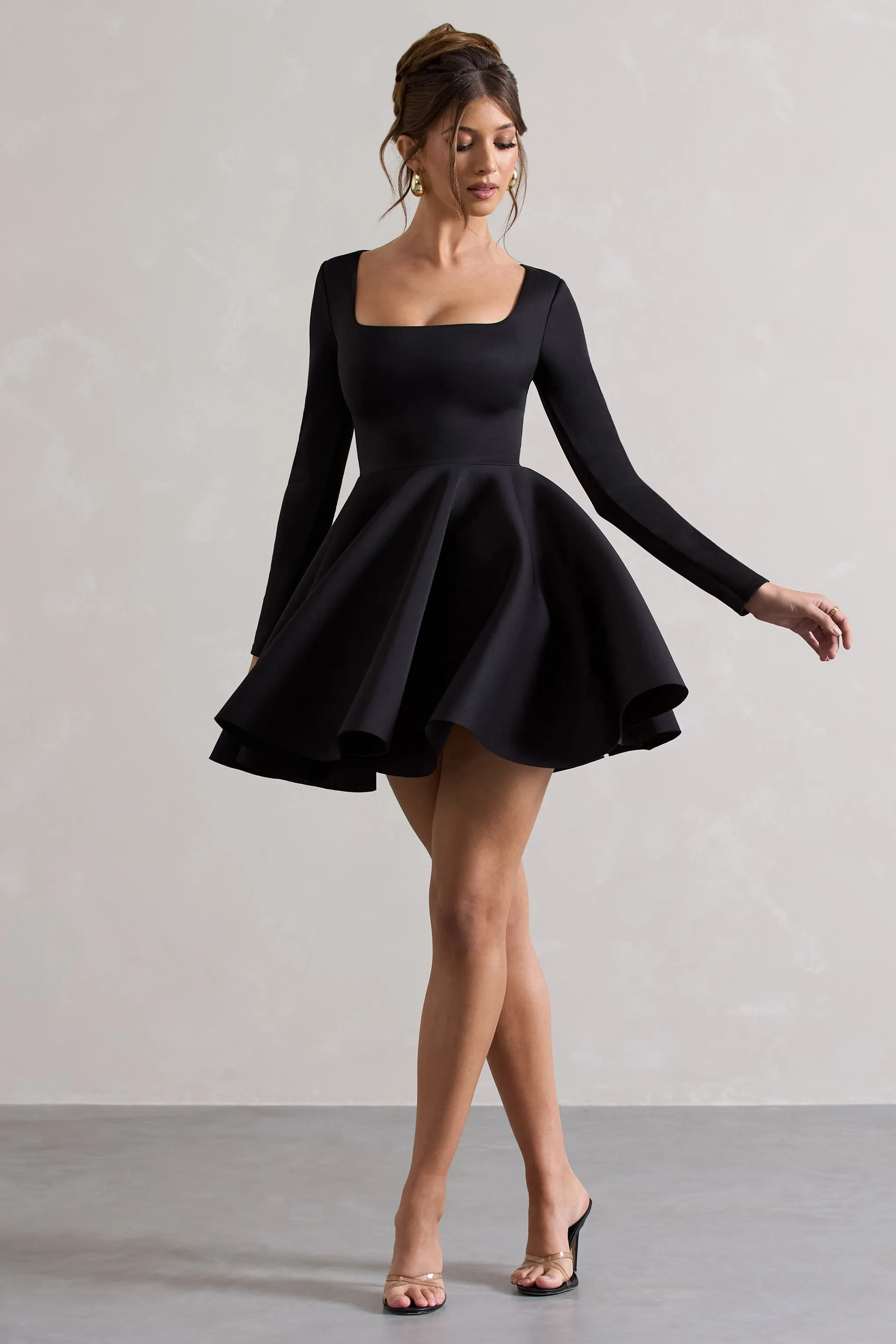 Winslet | Black Square-Neck Skater Mini Dress Club L London