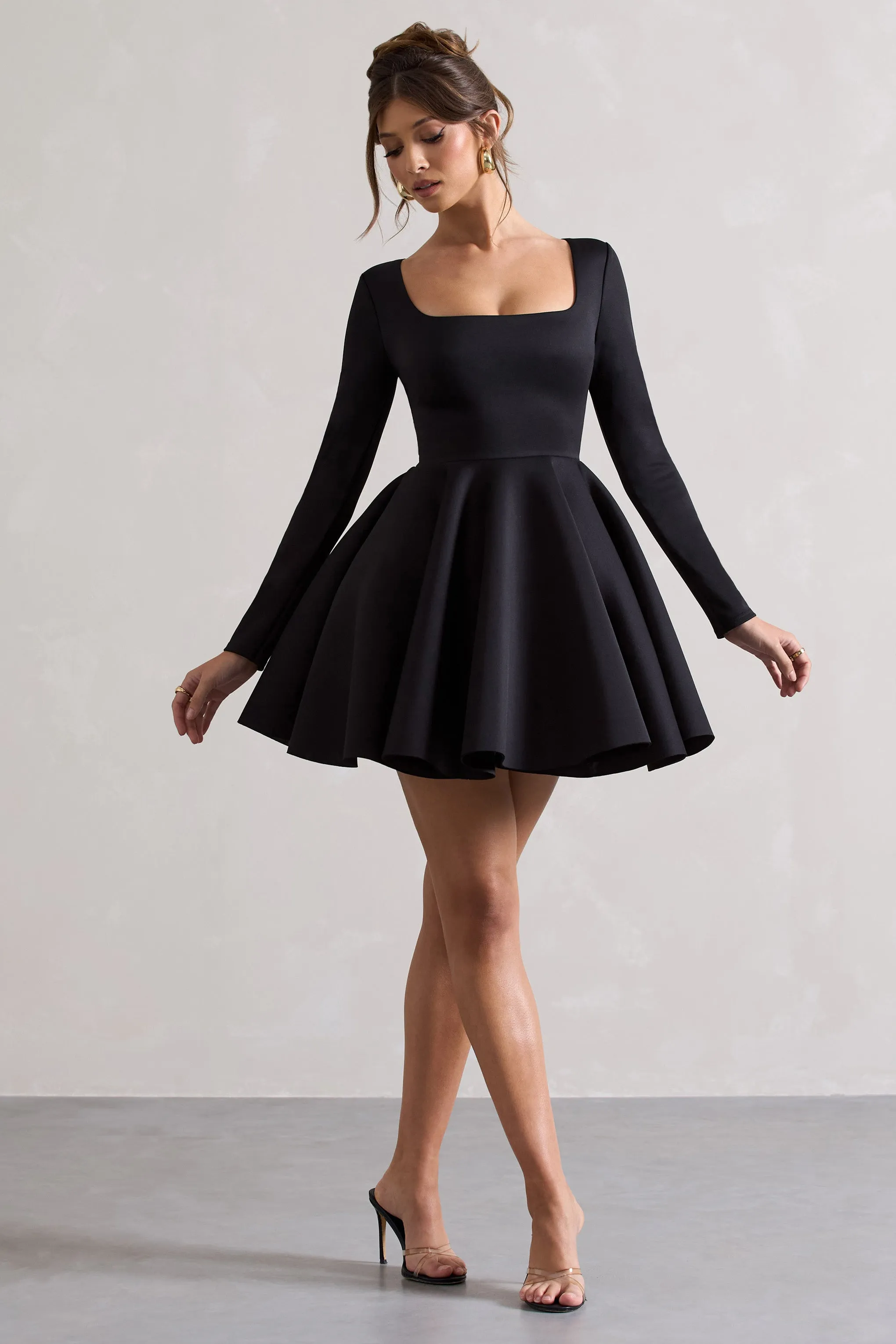 Winslet | Black Square-Neck Skater Mini Dress Club L London