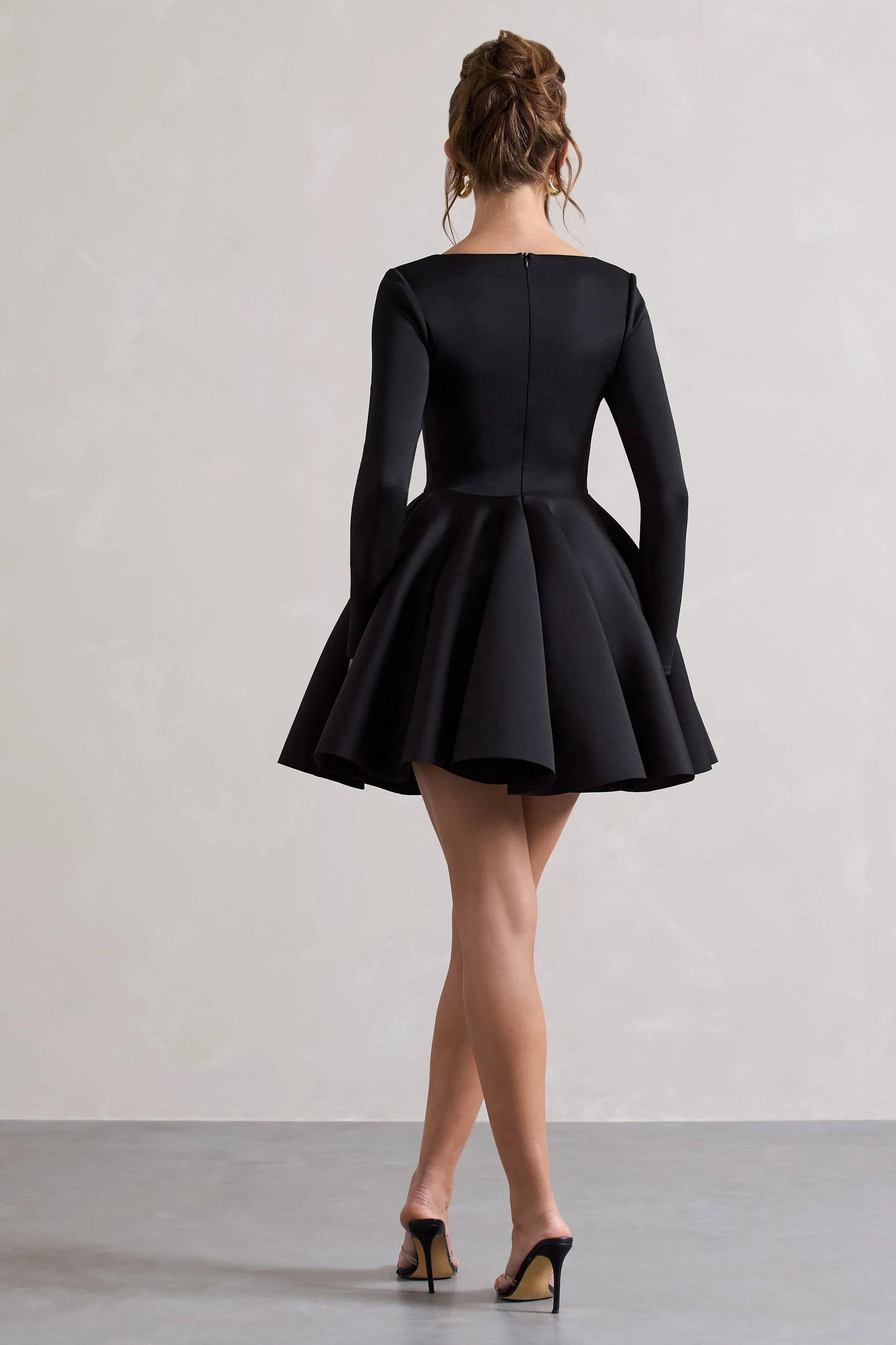 Winslet | Black Square-Neck Skater Mini Dress Club L London