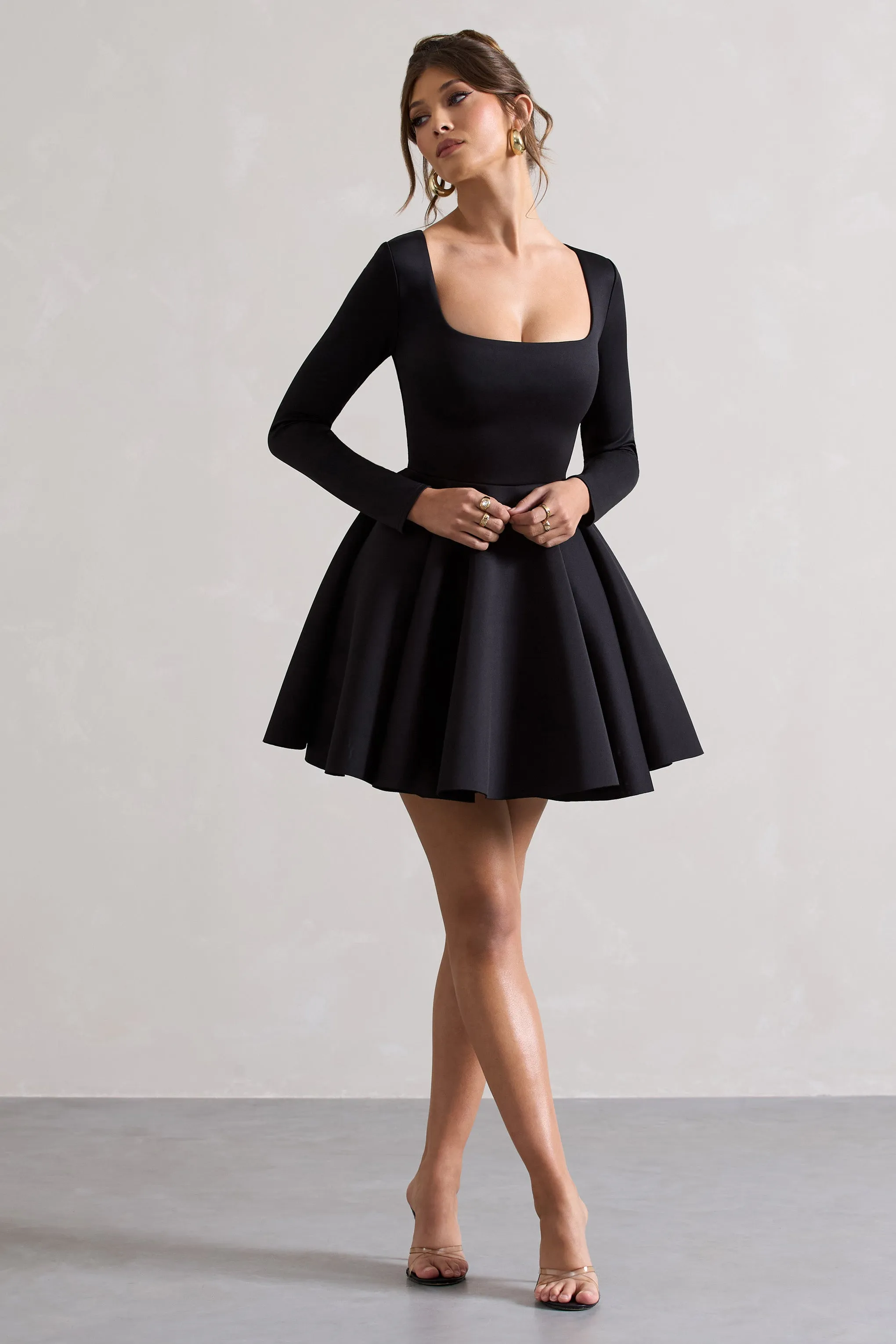 Winslet | Black Square-Neck Skater Mini Dress Club L London