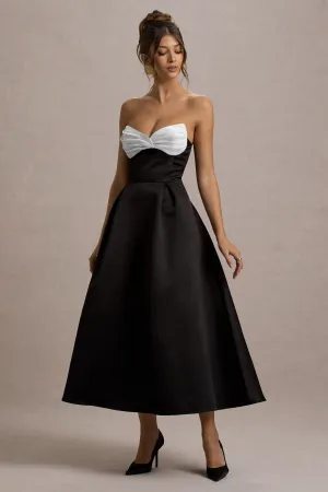 Wintour | Black Satin Sweetheart Midi Dress Club L London