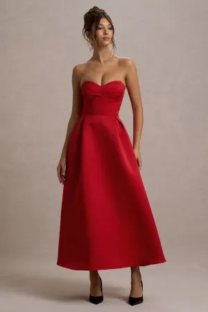 Wintour | Red Satin Sweetheart Midi Dress Club L London