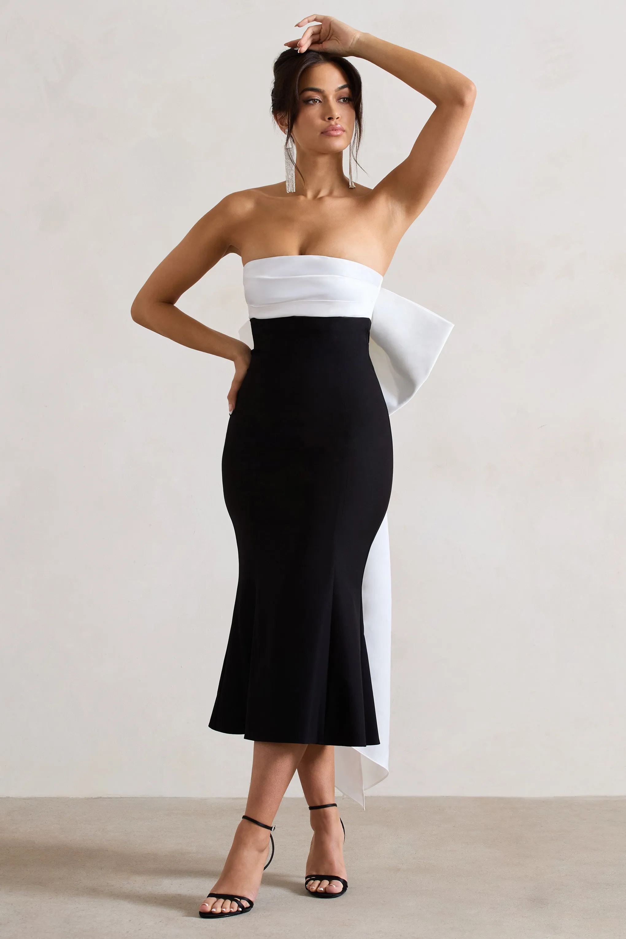Wishlist | Black Bandeau Midi Dress With Oversized White Bow Club L London