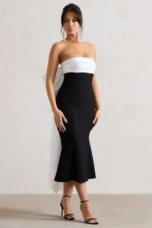 Wishlist | Black Bandeau Midi Dress With Oversized White Bow Club L London