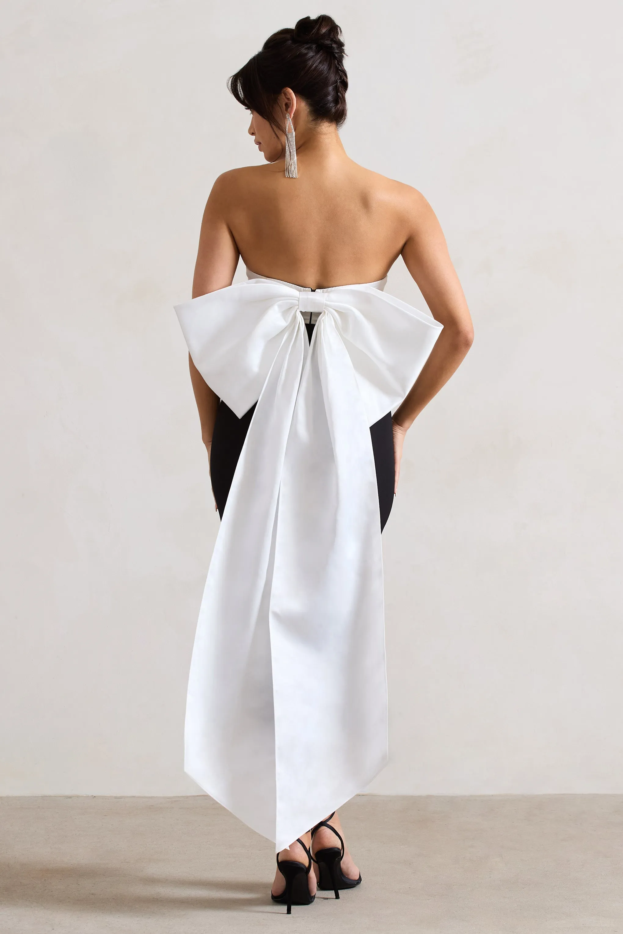 Wishlist | Black Bandeau Midi Dress With Oversized White Bow Club L London